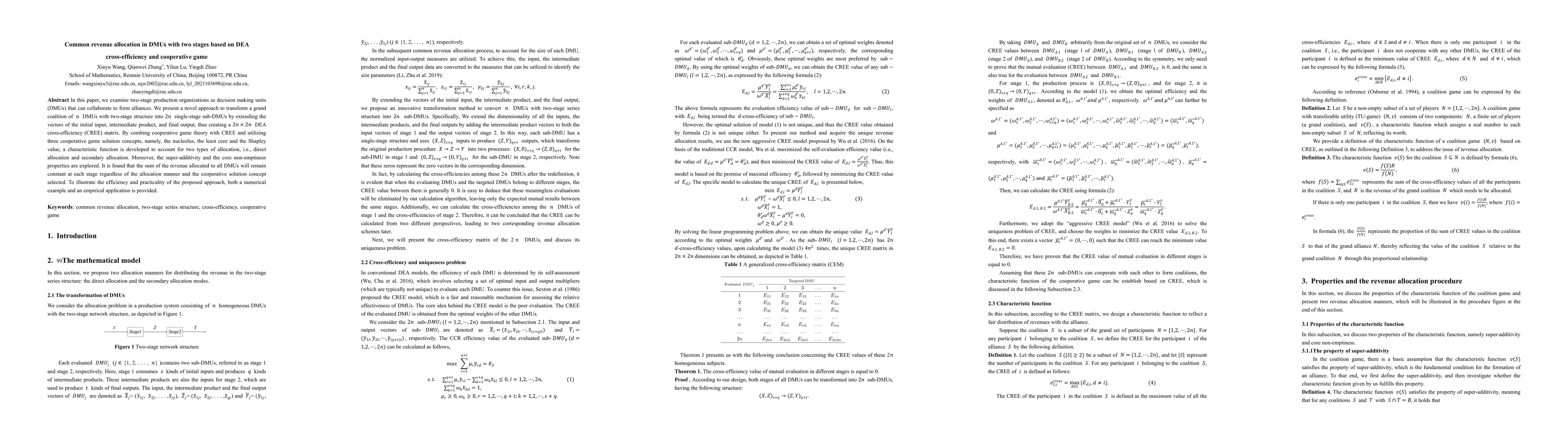 Thumbnail for Common revenue allocation in DMUs with two stages based on DEA
  cross-efficiency and cooperative game