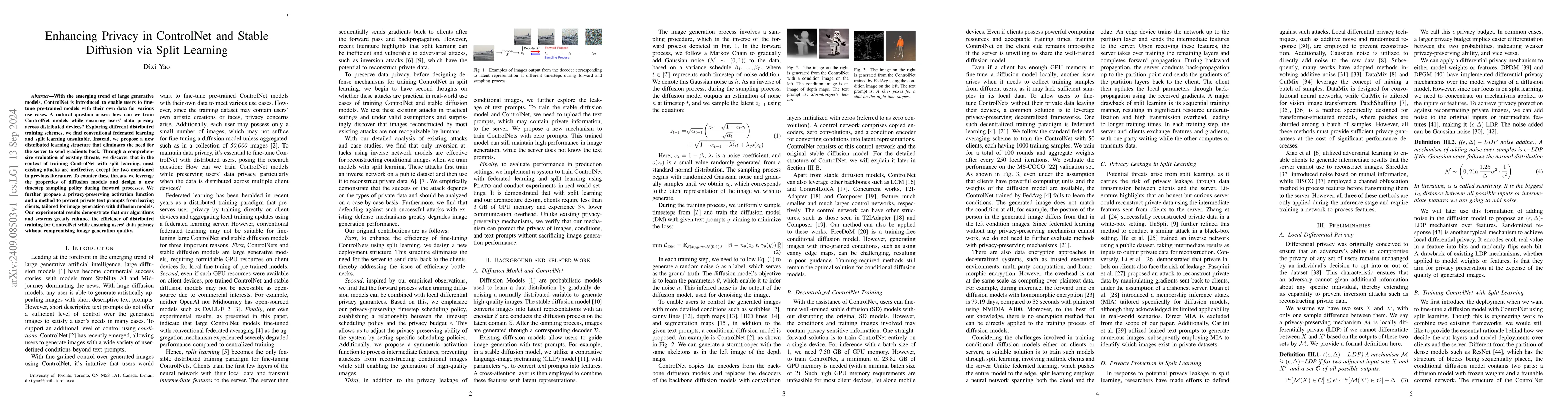 Thumbnail for Enhancing Privacy in ControlNet and Stable Diffusion via Split Learning
