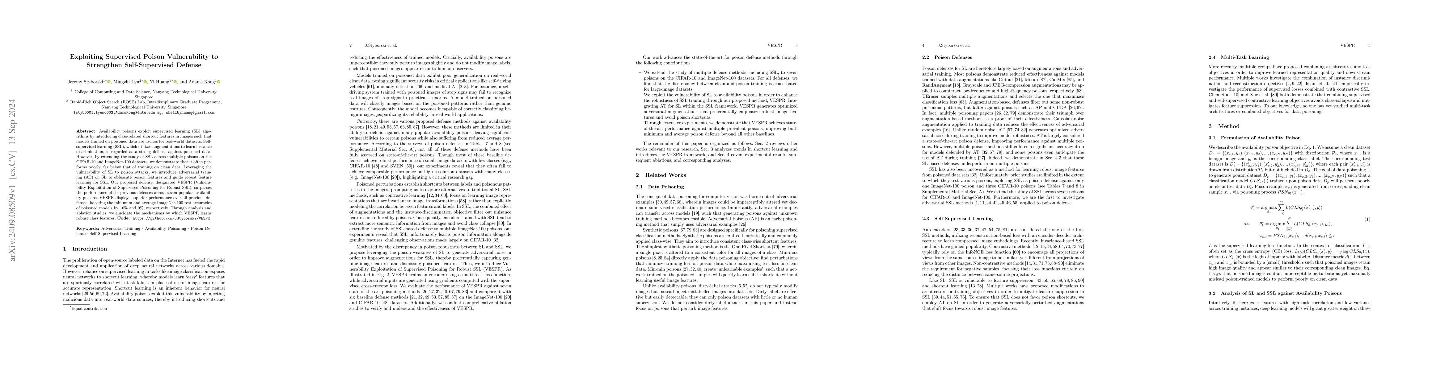 Thumbnail for Exploiting Supervised Poison Vulnerability to Strengthen Self-Supervised
  Defense