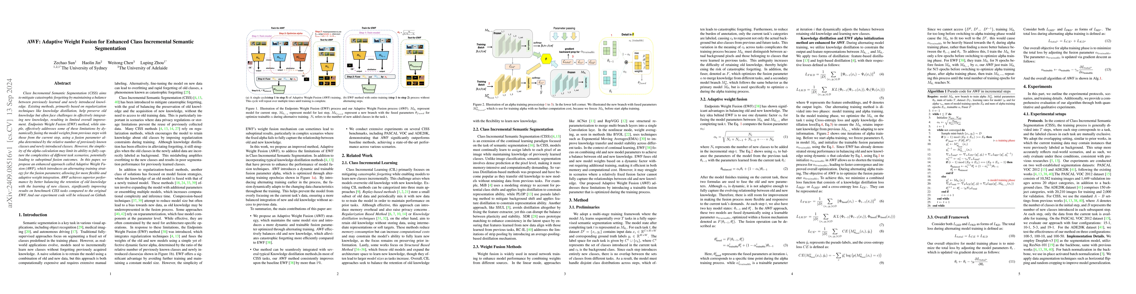 Thumbnail for AWF: Adaptive Weight Fusion for Enhanced Class Incremental Semantic
  Segmentation