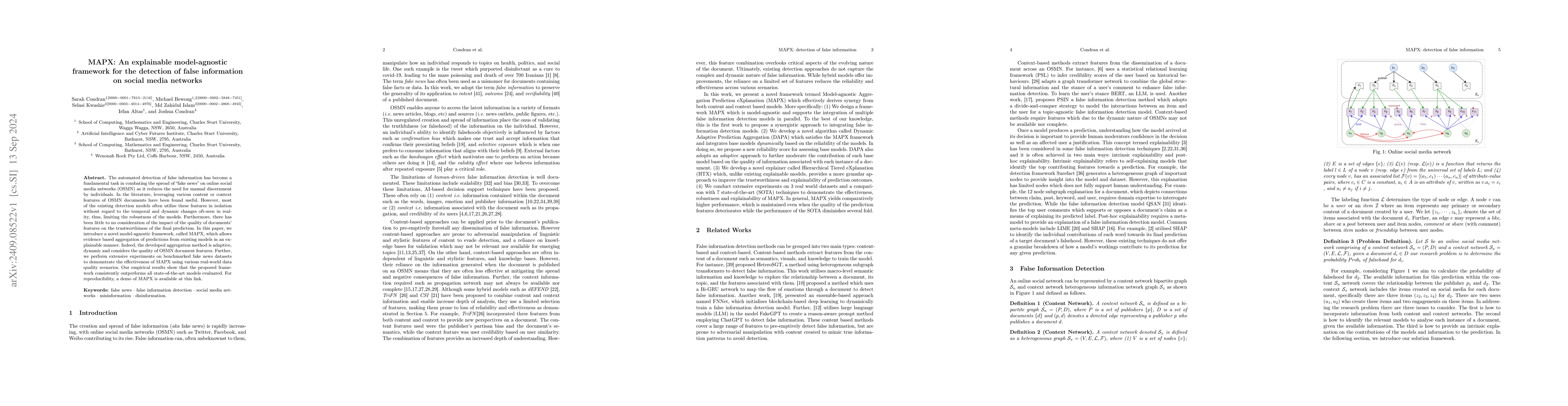Thumbnail for MAPX: An explainable model-agnostic framework for the detection of false
  information on social media networks