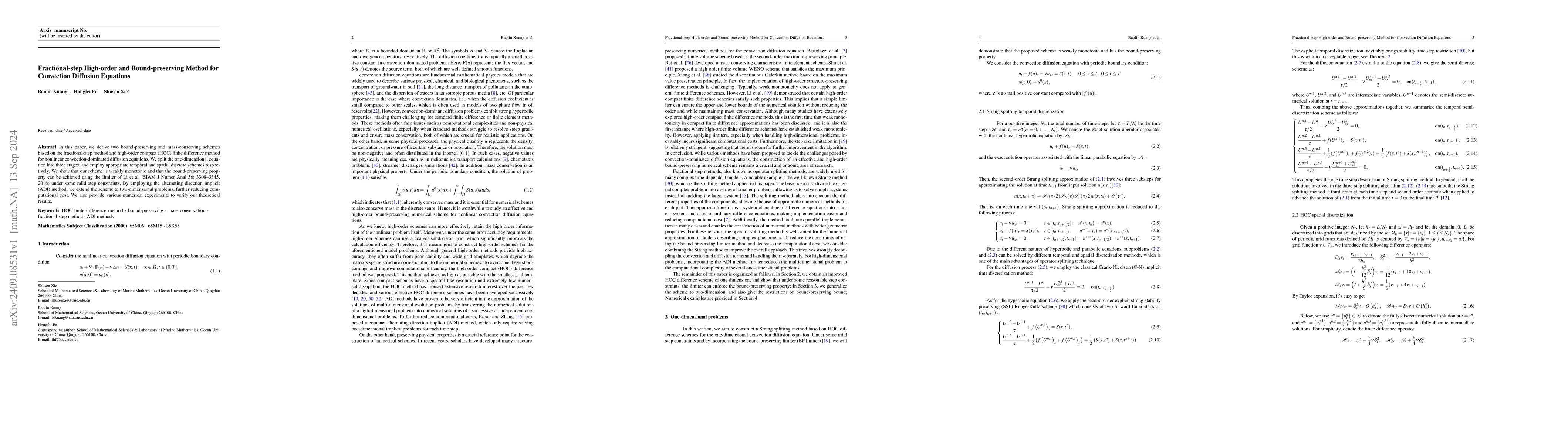 Thumbnail for Fractional-step High-order and Bound-preserving Method for Convection
  Diffusion Equations