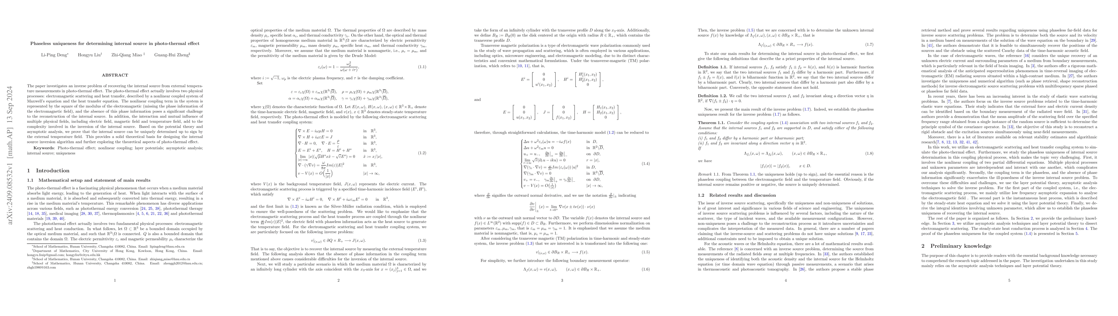 Thumbnail for Phaseless uniqueness for determining internal source in photo-thermal
  effect