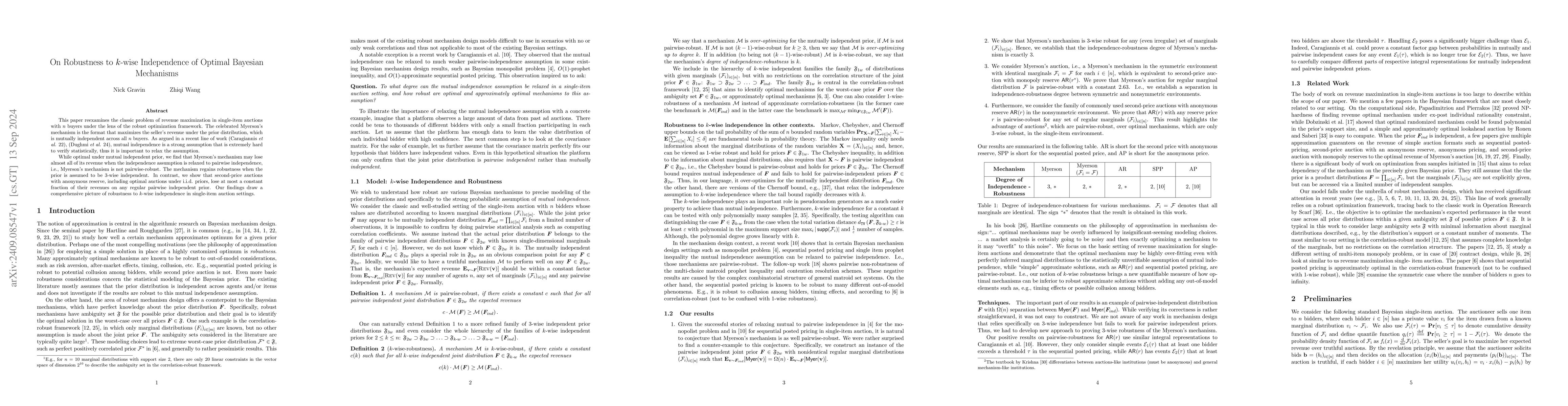Thumbnail for On Robustness to $k$-wise Independence of Optimal Bayesian Mechanisms