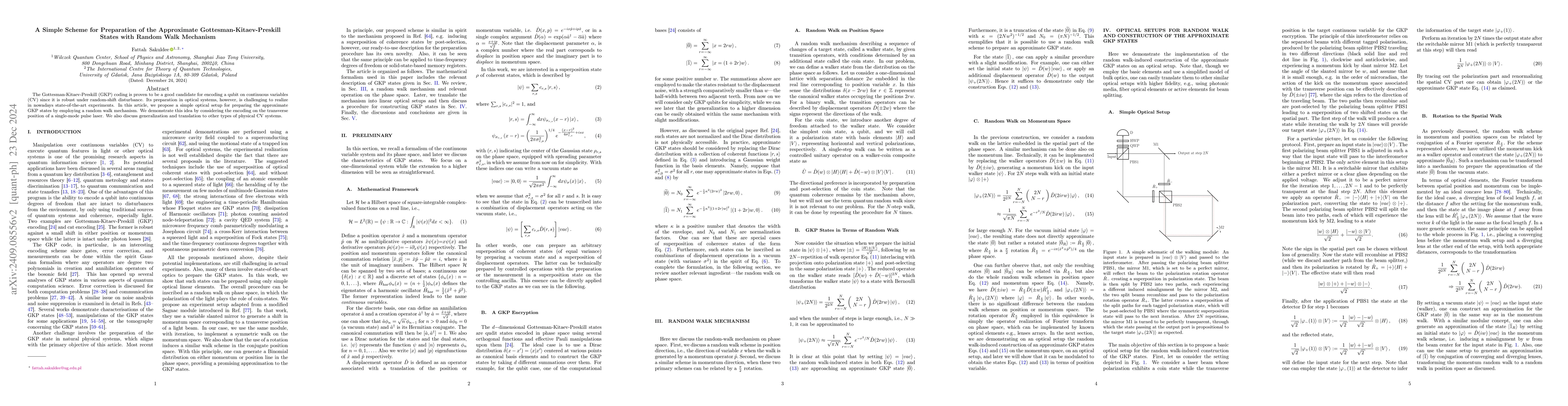 Thumbnail for A Simple Scheme for Preparation of the Approximate
  Gottesman-Kitaev-Preskill States with Random Walk Mechanism