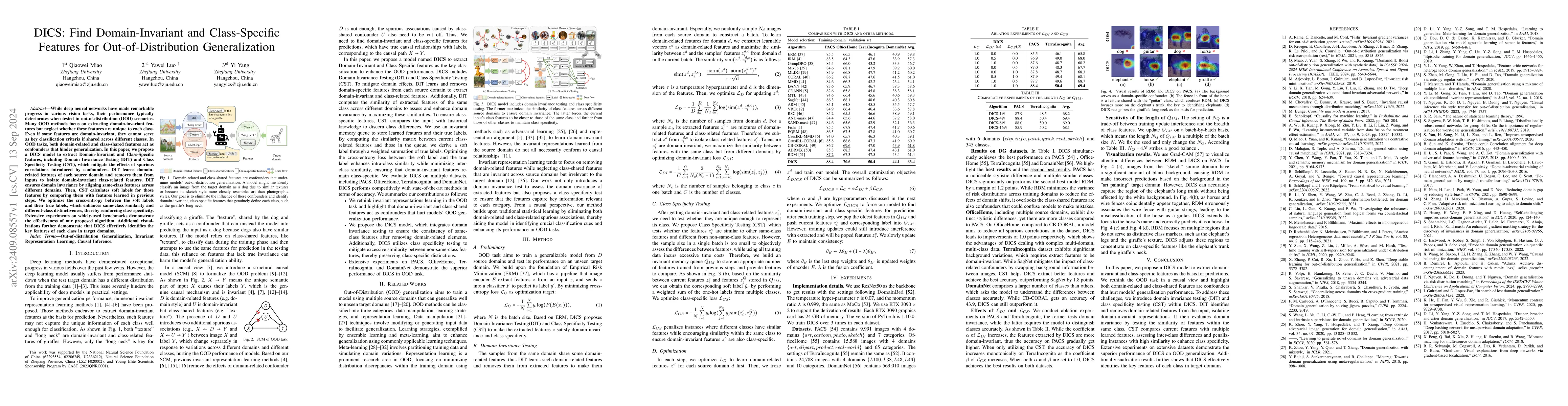 Thumbnail for DICS: Find Domain-Invariant and Class-Specific Features for
  Out-of-Distribution Generalization