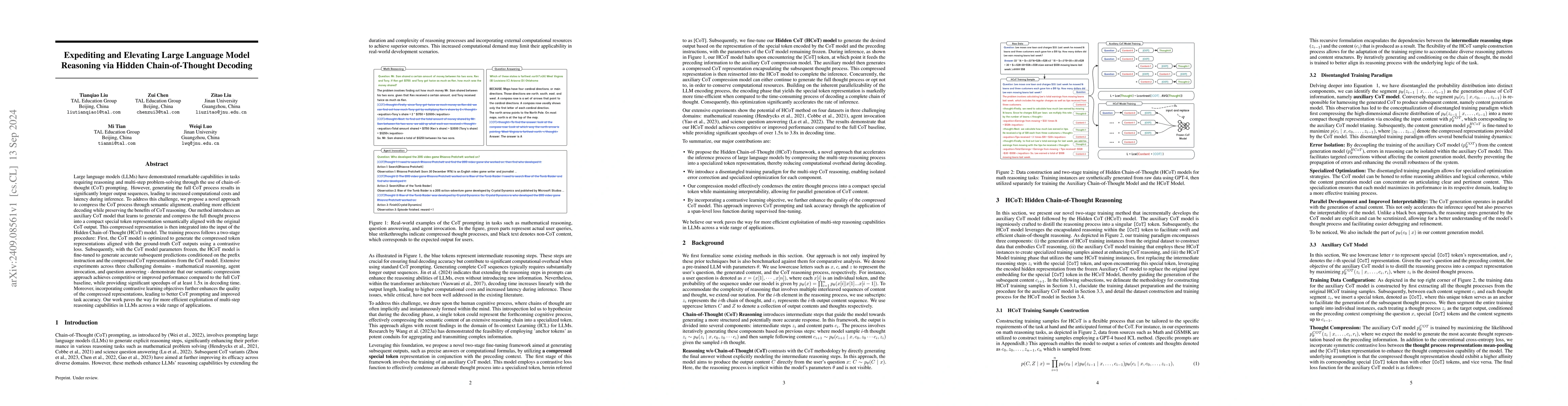 Thumbnail for Expediting and Elevating Large Language Model Reasoning via Hidden
  Chain-of-Thought Decoding
