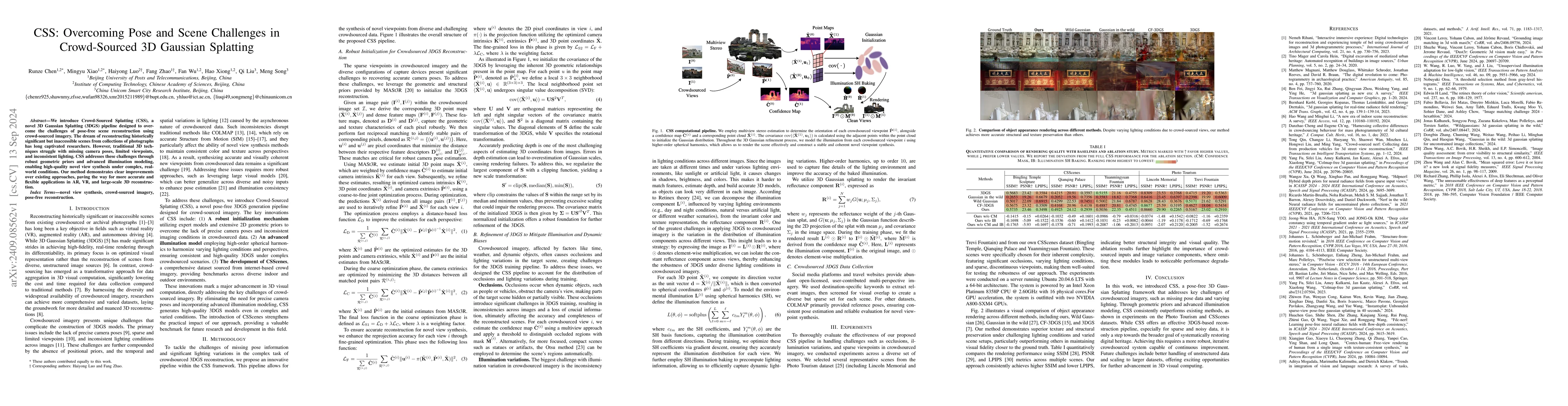 Thumbnail for CSS: Overcoming Pose and Scene Challenges in Crowd-Sourced 3D Gaussian
  Splatting