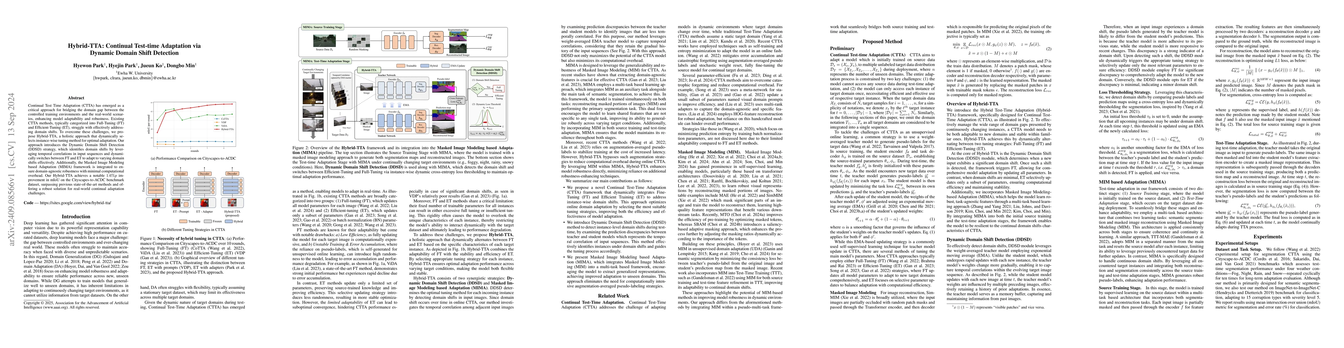 Thumbnail for Hybrid-TTA: Continual Test-time Adaptation via Dynamic Domain Shift
  Detection