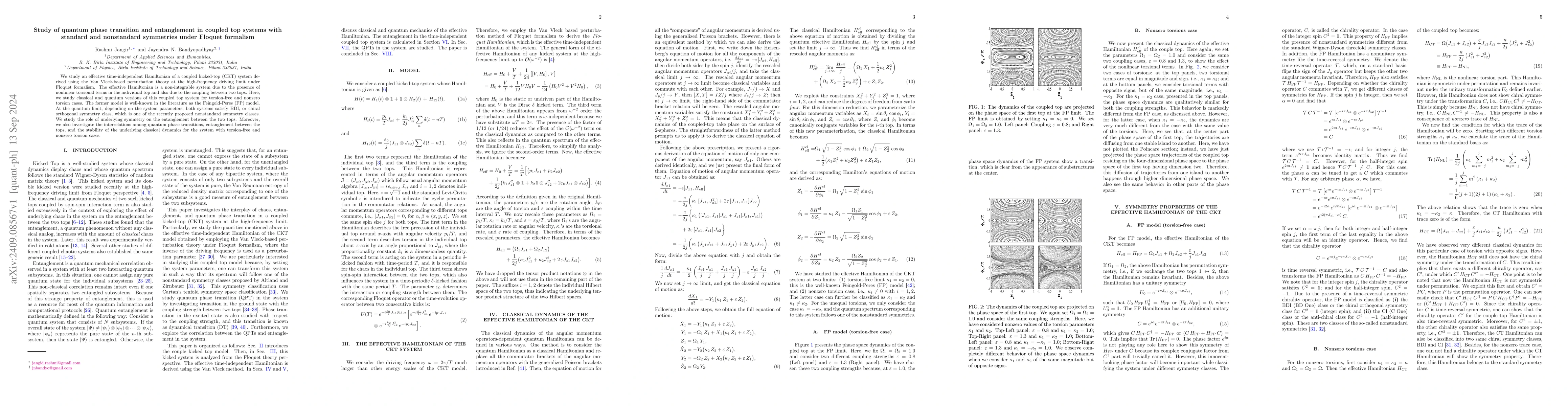 Thumbnail for Study of quantum phase transition and entanglement in coupled top
  systems with standard and nonstandard symmetries under Floquet formalism