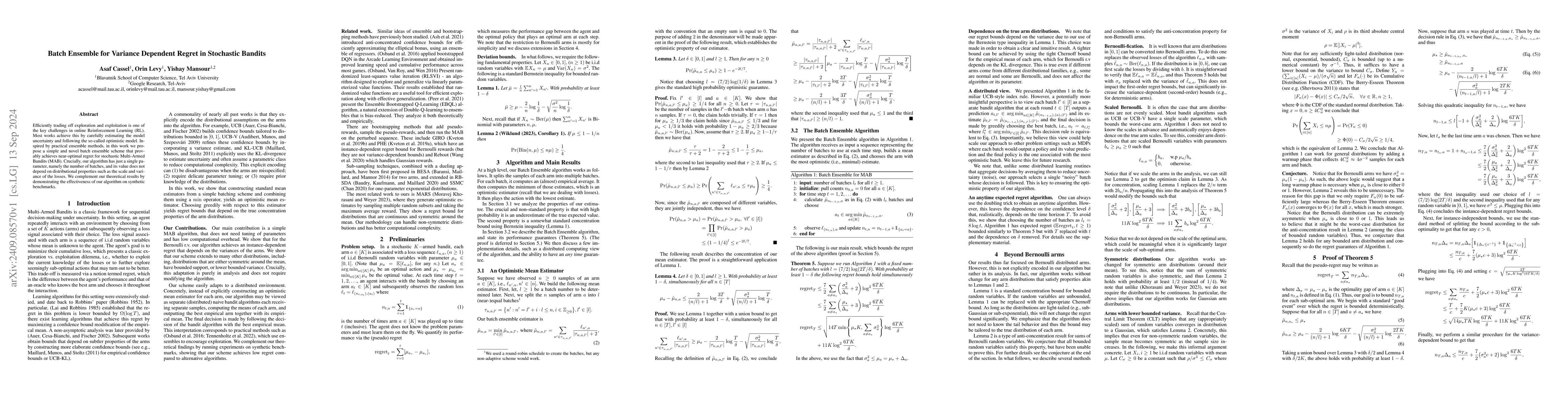 Thumbnail for Batch Ensemble for Variance Dependent Regret in Stochastic Bandits
