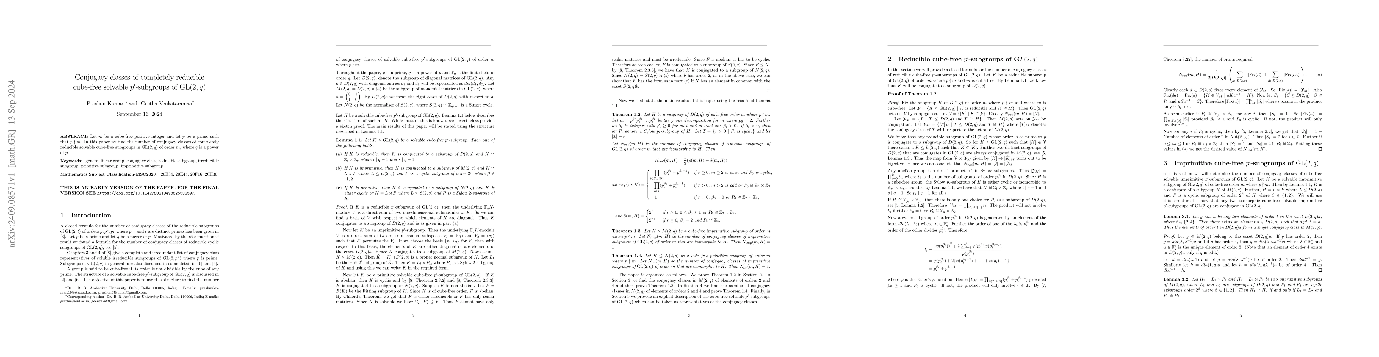 Thumbnail for Conjugacy classes of completely reducible cube-free solvable
  p'-subgroups of GL(2, q)