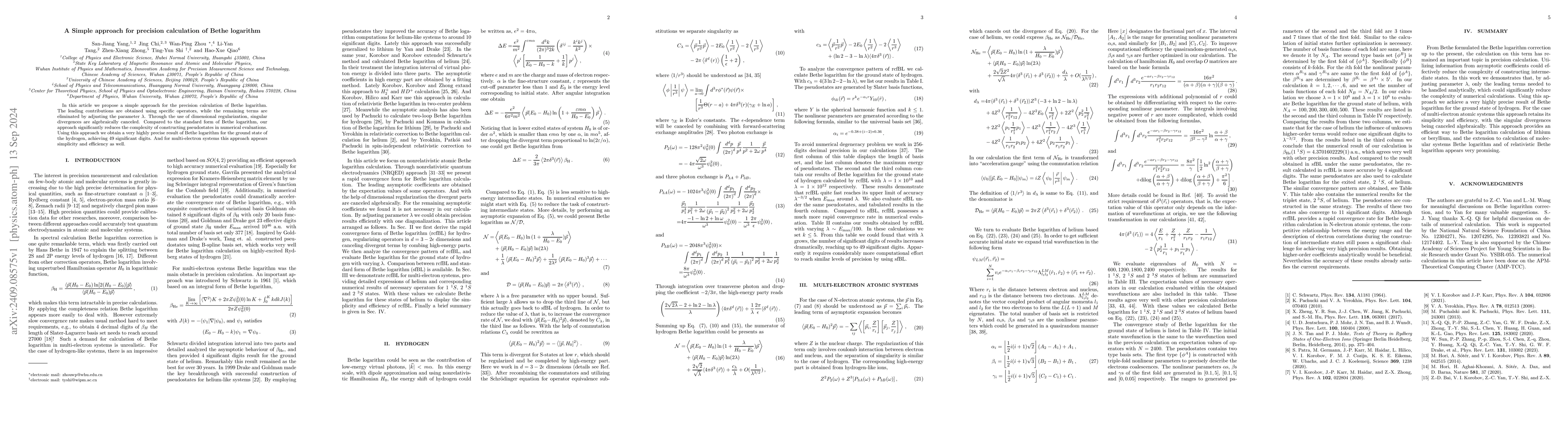 Thumbnail for A Simple approach for precision calculation of Bethe logarithm