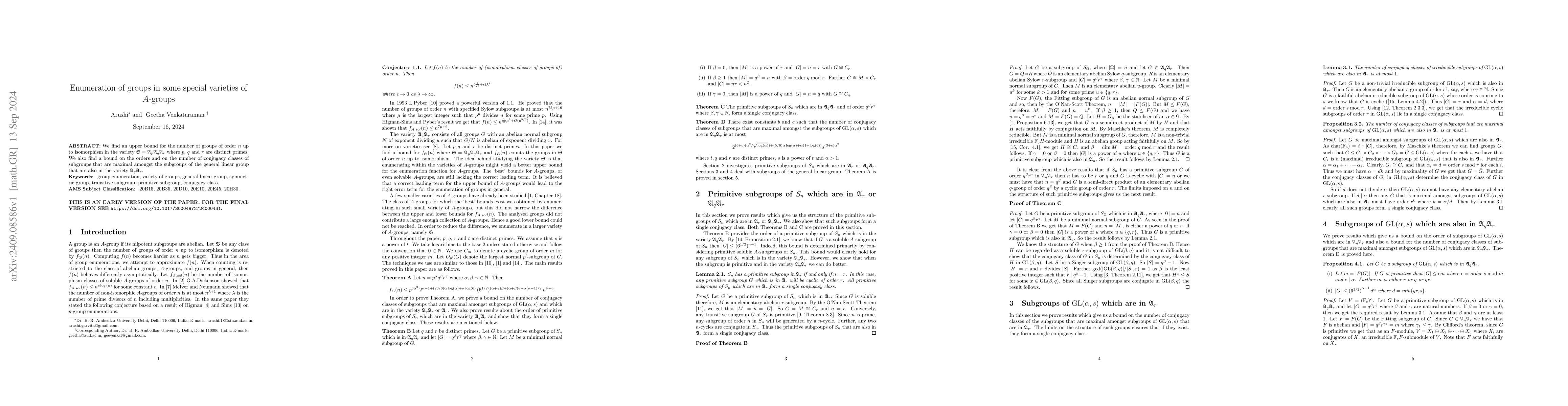 Thumbnail for Enumeration of groups in some special varieties of $A$-groups