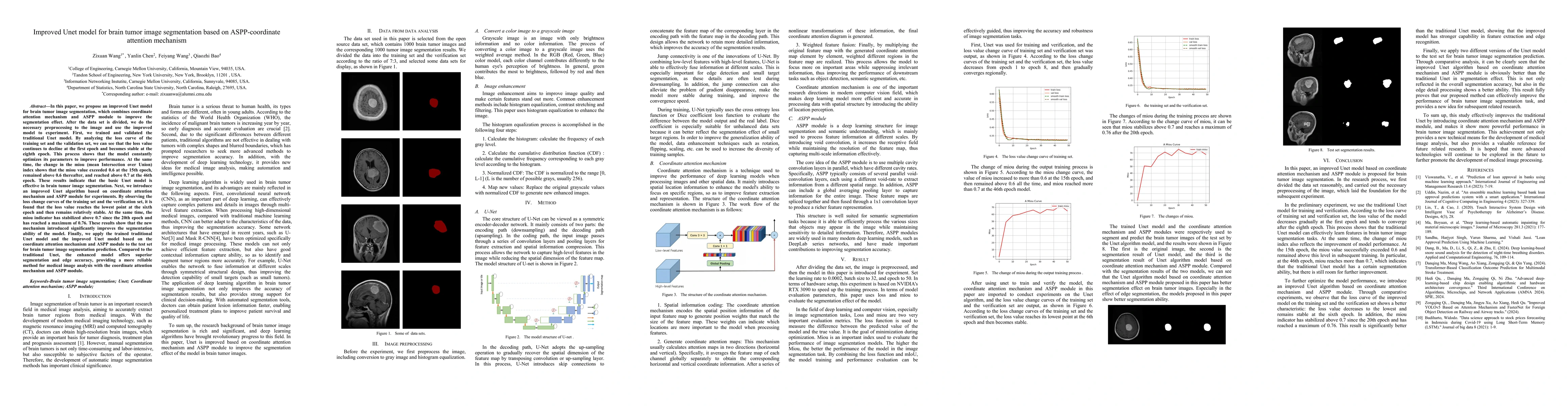 Thumbnail for Improved Unet model for brain tumor image segmentation based on
  ASPP-coordinate attention mechanism