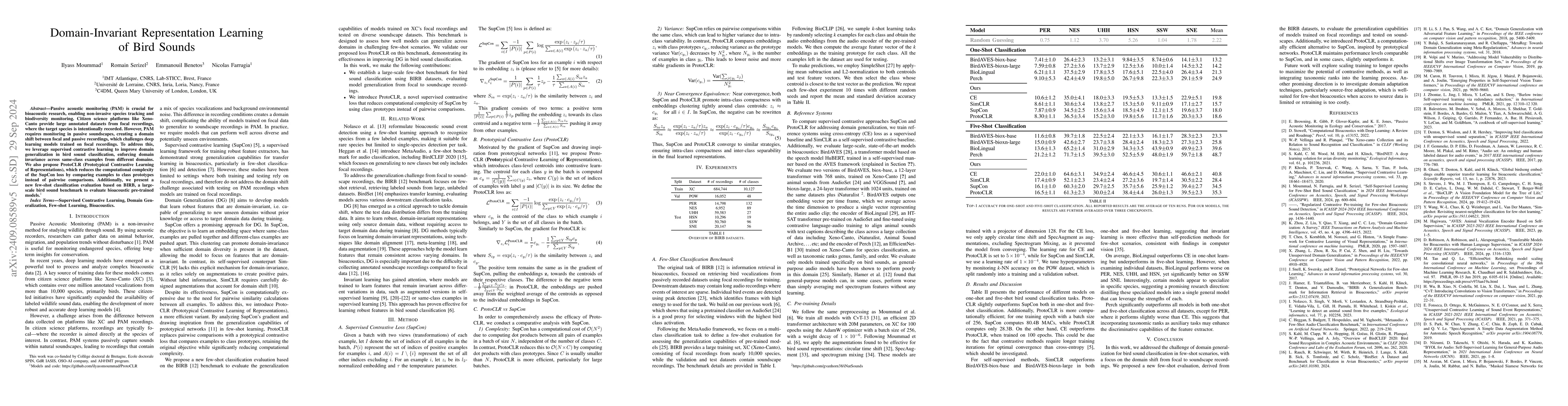 Thumbnail for Domain-Invariant Representation Learning of Bird Sounds