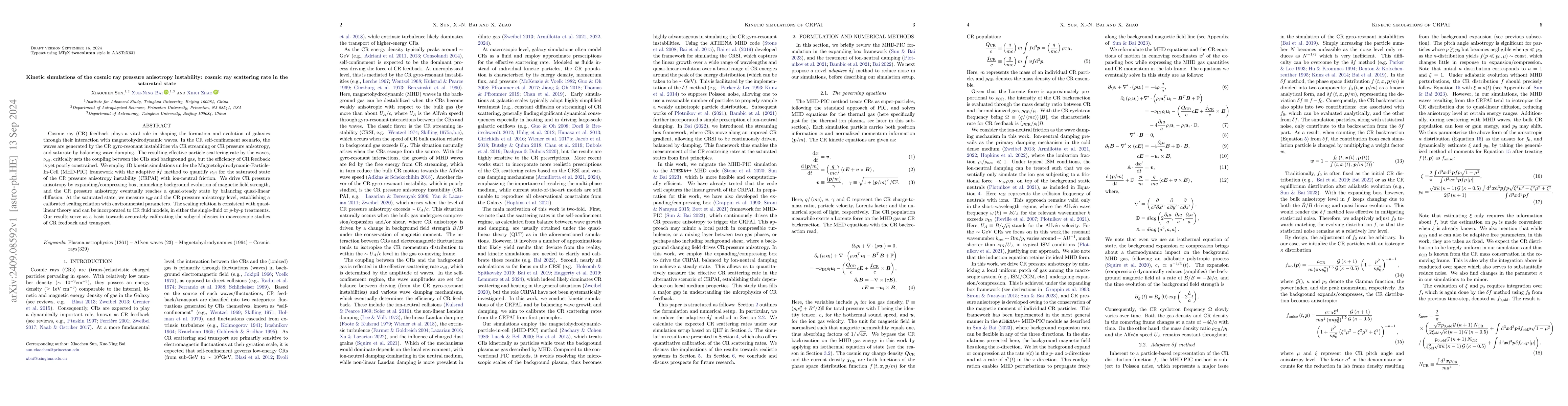 Thumbnail for Kinetic simulations of the cosmic ray pressure anisotropy instability:
  cosmic ray scattering rate in the saturated state