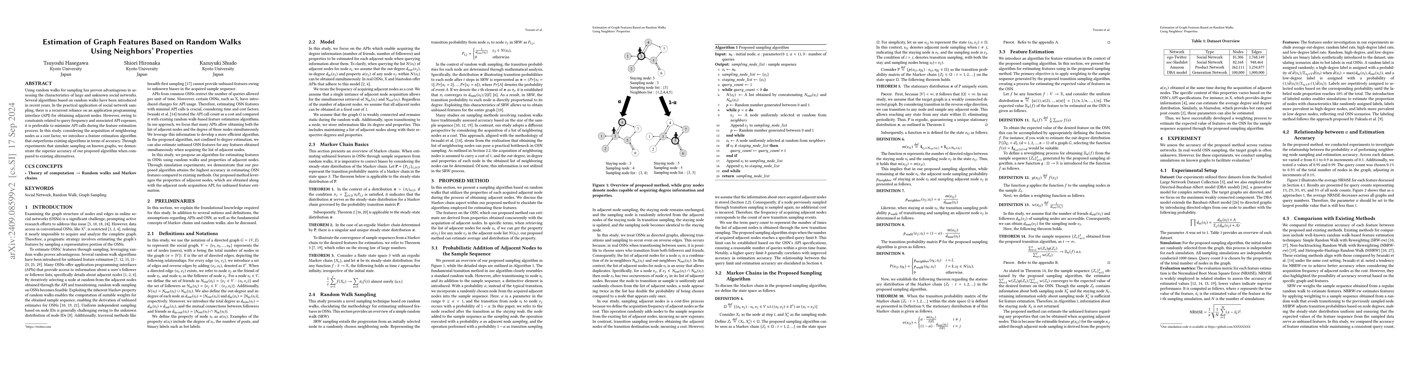 Thumbnail for Estimation of Graph Features Based on Random Walks Using Neighbors'
  Properties