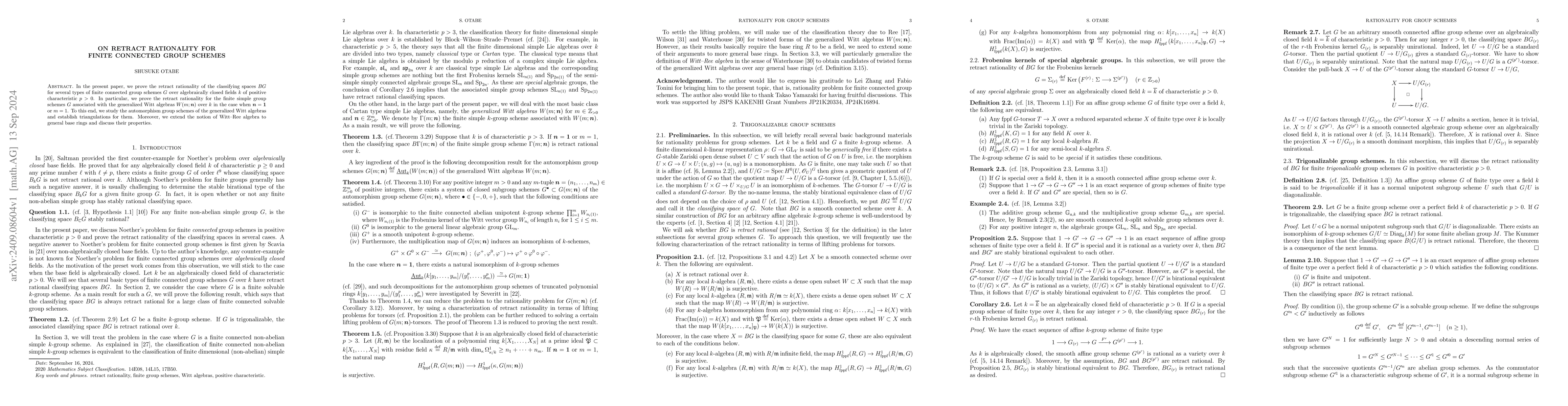 Thumbnail for On retract rationality for finite connected group schemes