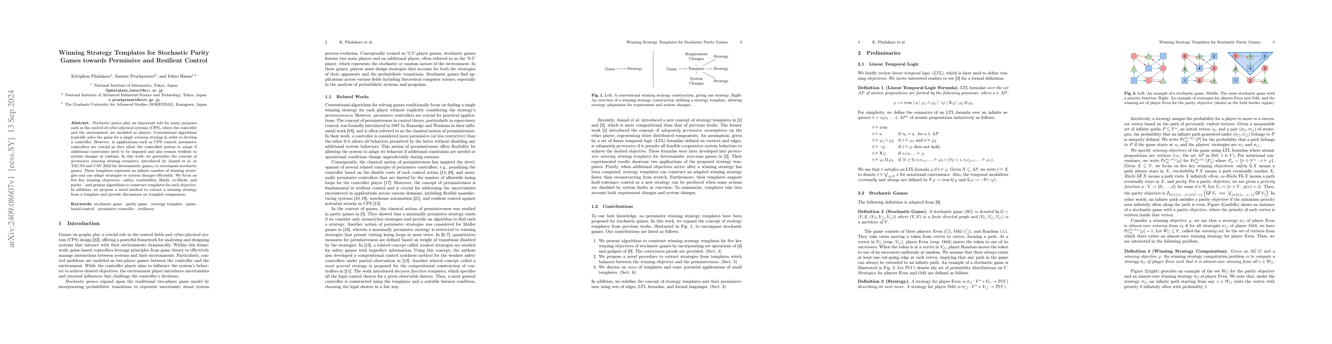 Thumbnail for Winning Strategy Templates for Stochastic Parity Games towards
  Permissive and Resilient Control
