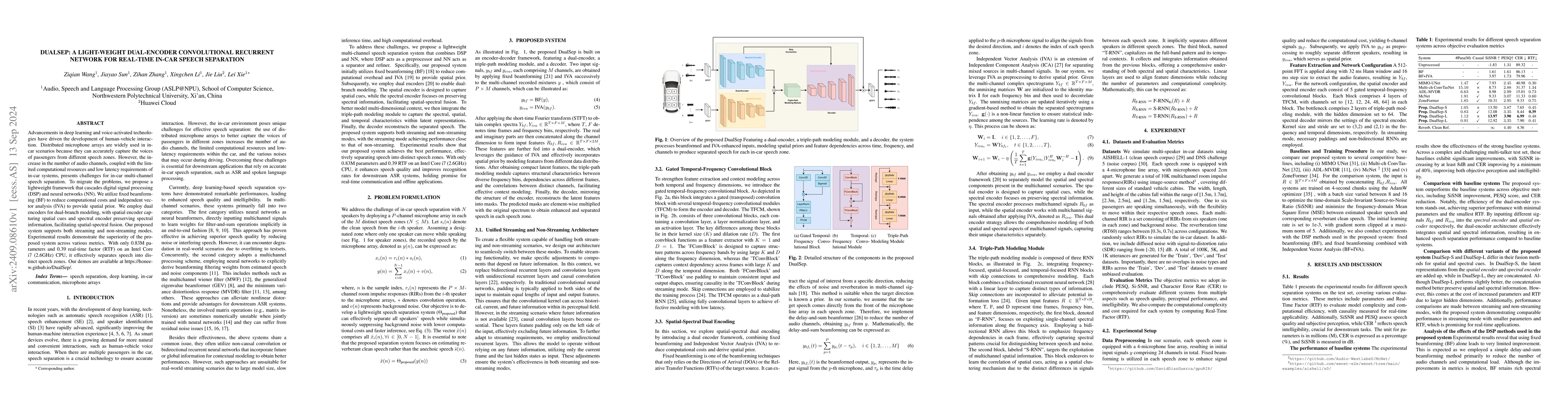 Thumbnail for DualSep: A Light-weight dual-encoder convolutional recurrent network for
  real-time in-car speech separation