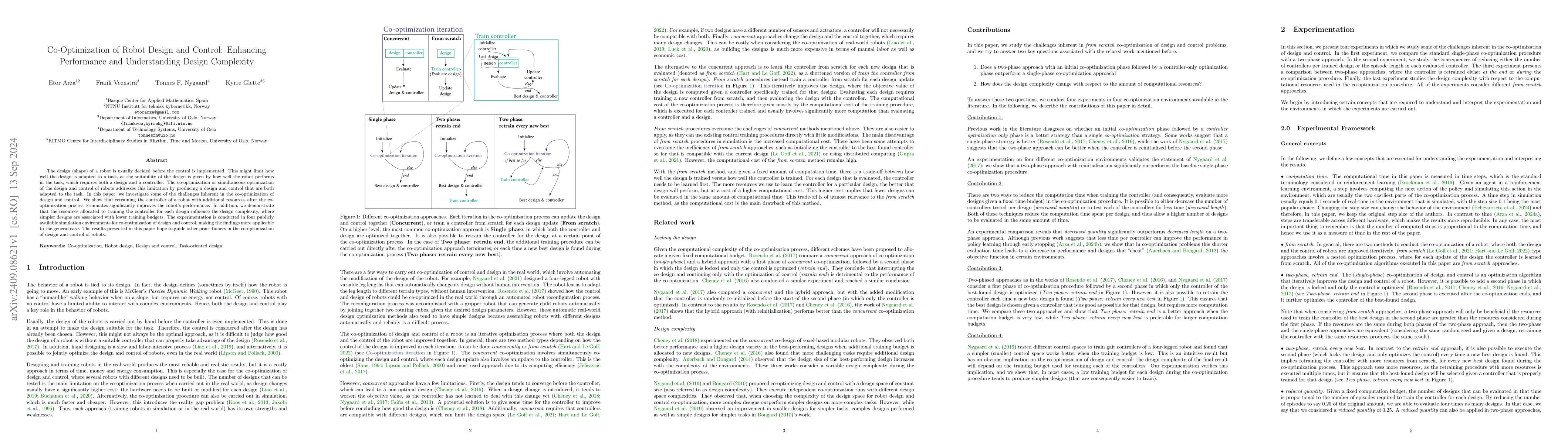Thumbnail for Co-Optimization of Robot Design and Control: Enhancing Performance and
  Understanding Design Complexity