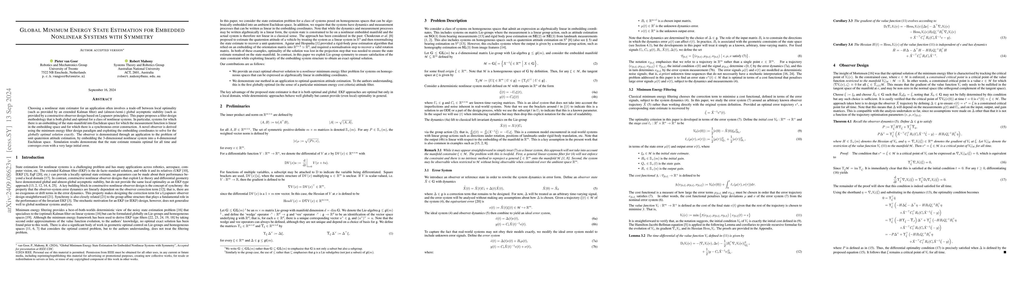 Thumbnail for Global Minimum Energy State Estimation for Embedded Nonlinear Systems
  with Symmetry