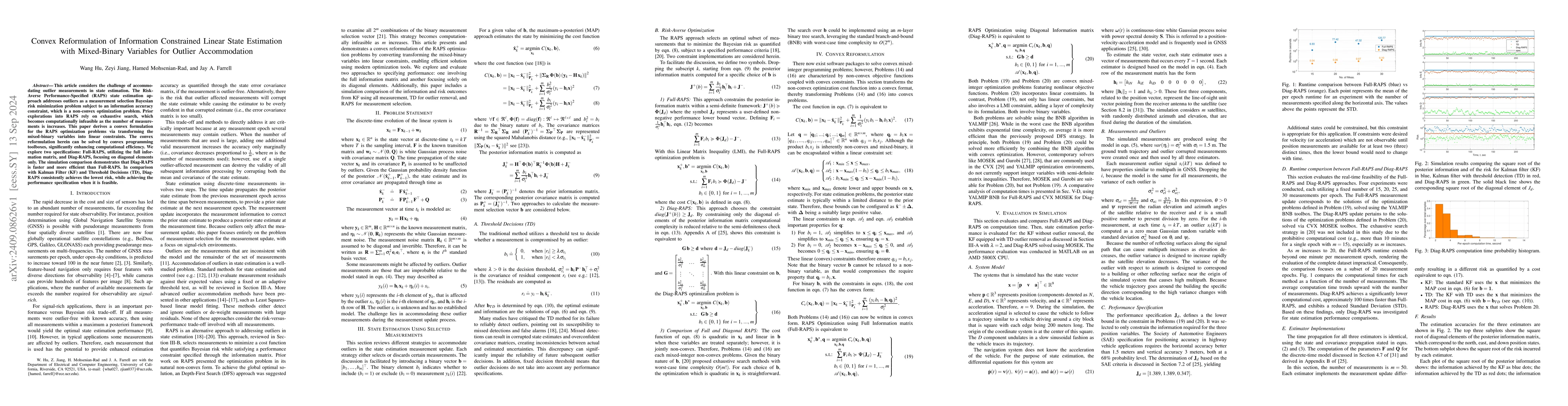 Thumbnail for Convex Reformulation of Information Constrained Linear State Estimation
  with Mixed-Binary Variables for Outlier Accommodation