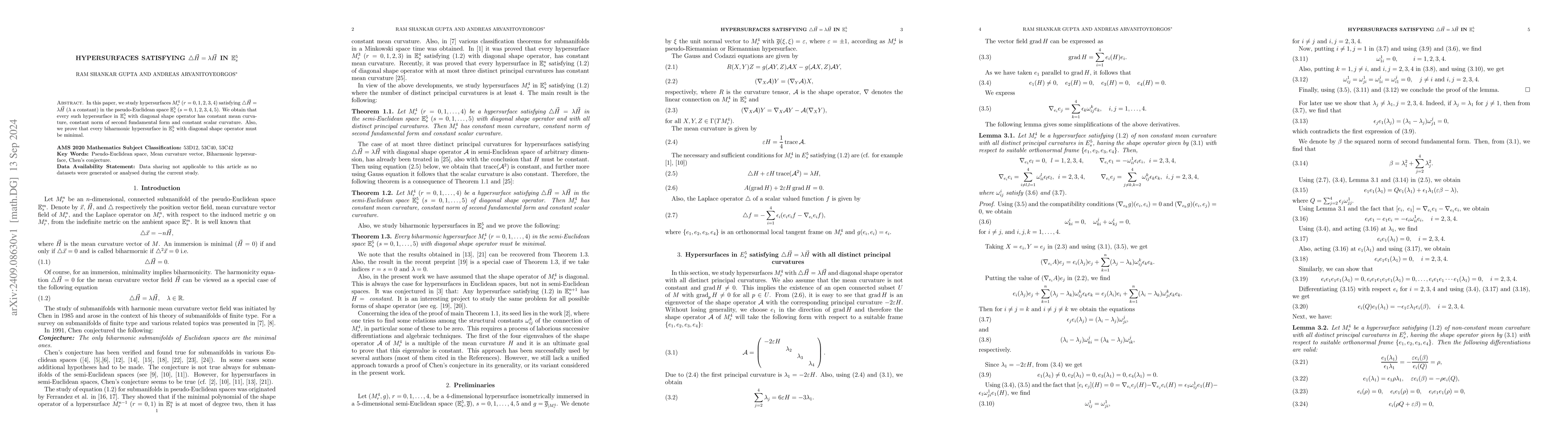Thumbnail for Hypersurfaces satisfying $\triangle \vec {H}=λ\vec {H}$ in
  $\mathbb{E}_{\lowercase{s}}^{5}$