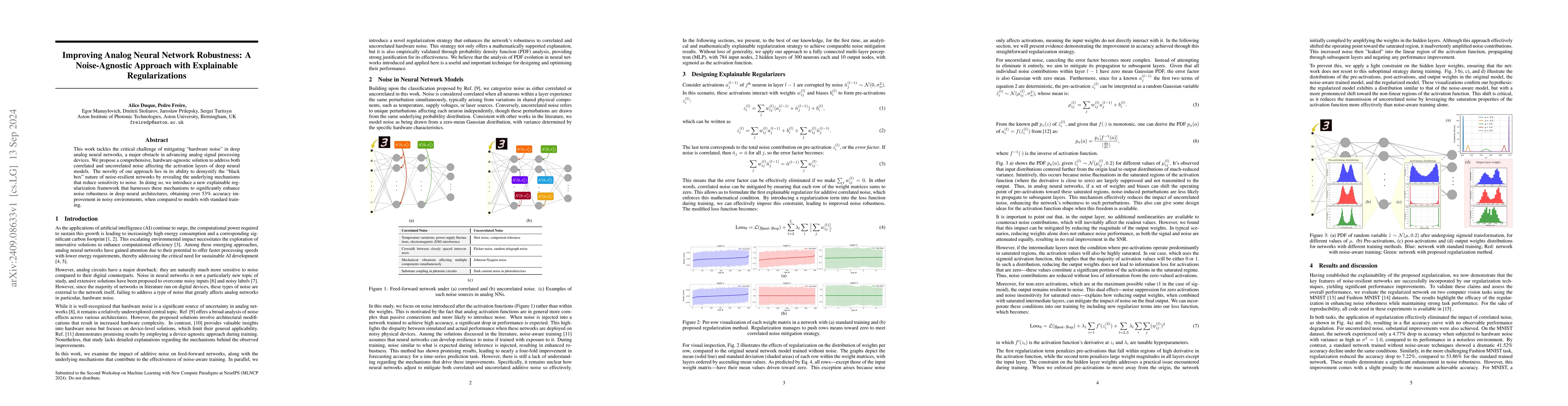 Thumbnail for Improving Analog Neural Network Robustness: A Noise-Agnostic Approach
  with Explainable Regularizations