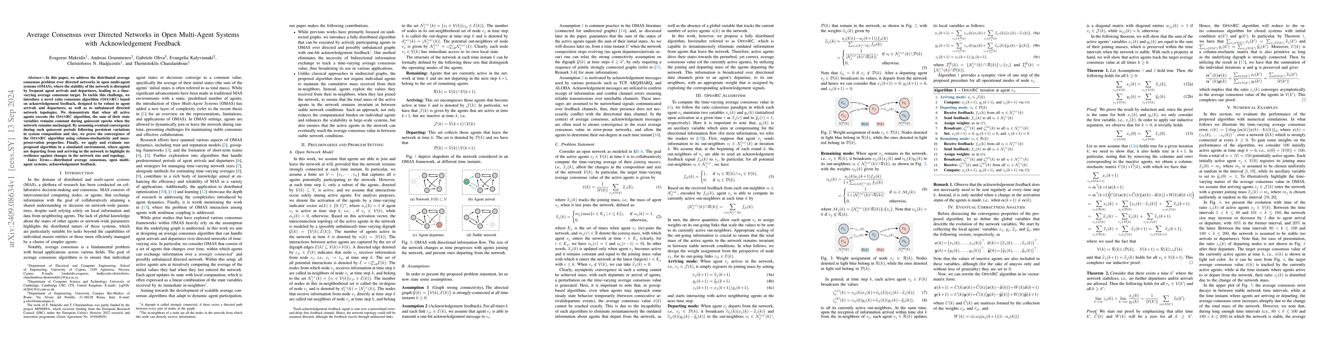Thumbnail for Average Consensus over Directed Networks in Open Multi-Agent Systems
  with Acknowledgement Feedback