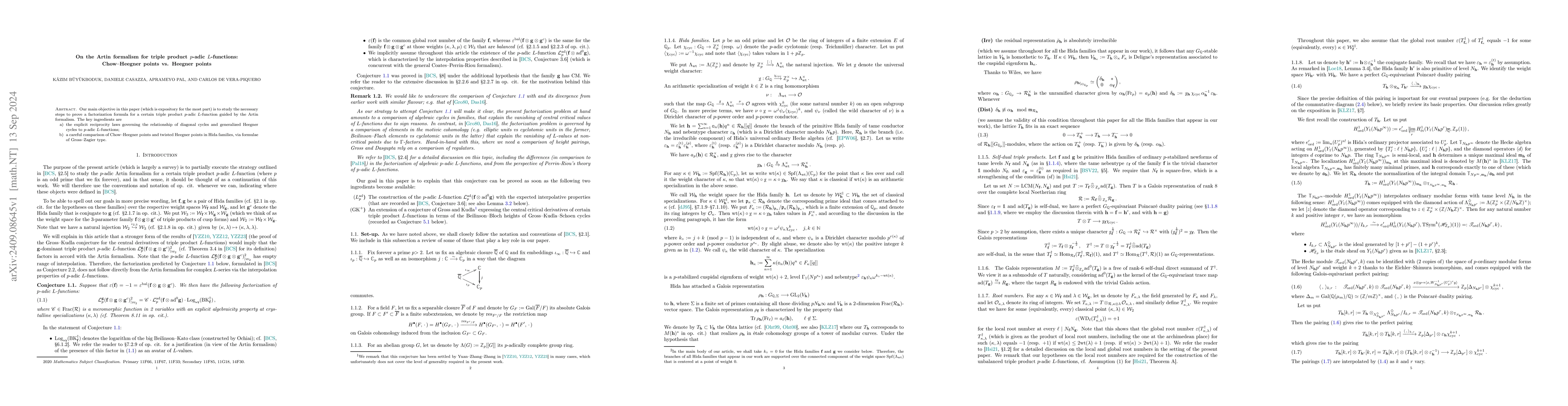 Thumbnail for On the Artin formalism for triple product $p$-adic $L$-functions:
  Chow--Heegner points vs. Heegner points