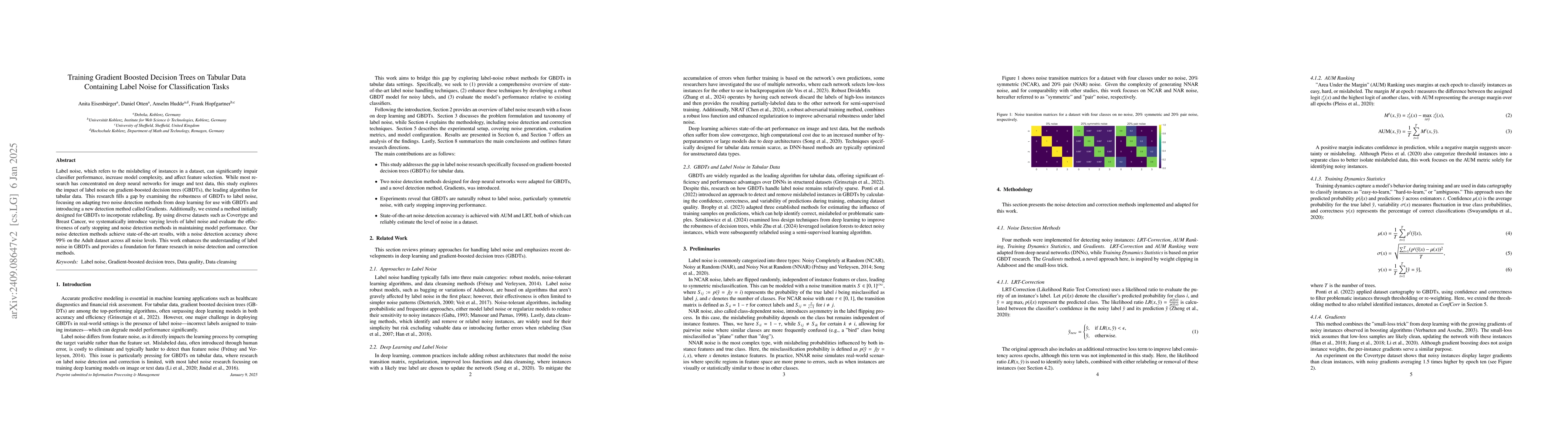 Thumbnail for Training Gradient Boosted Decision Trees on Tabular Data Containing
  Label Noise for Classification Tasks