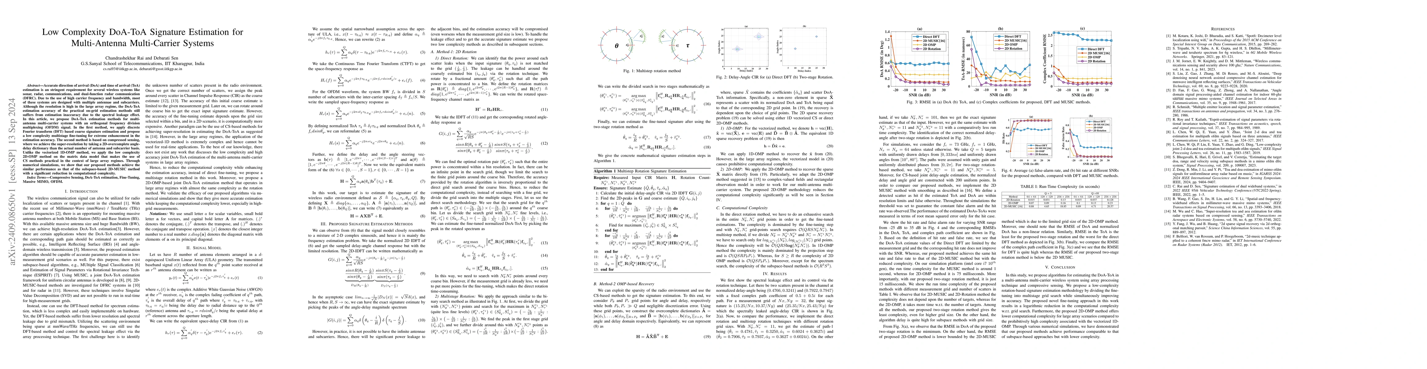 Thumbnail for Low Complexity DoA-ToA Signature Estimation for Multi-Antenna
  Multi-Carrier Systems