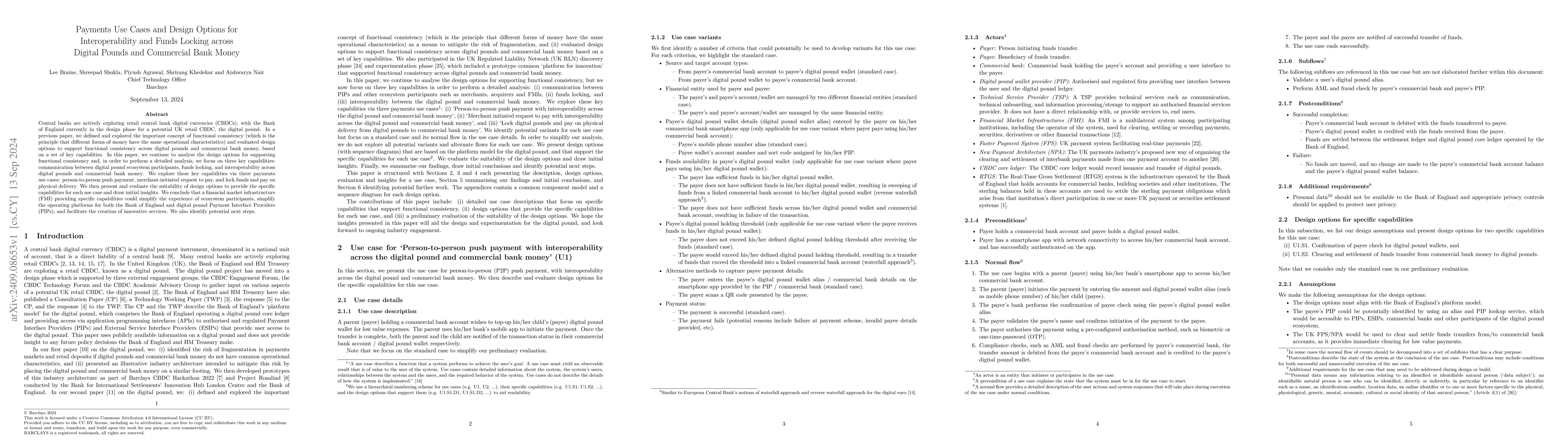 Thumbnail for Payments Use Cases and Design Options for Interoperability and Funds
  Locking across Digital Pounds and Commercial Bank Money