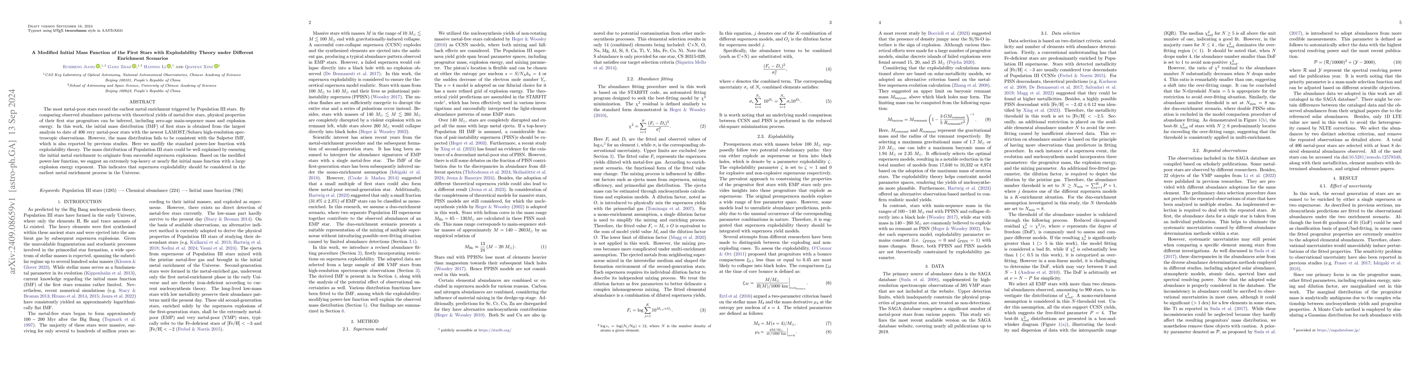 Thumbnail for A Modified Initial Mass Function of the First Stars with Explodability
  Theory under Different Enrichment Scenarios