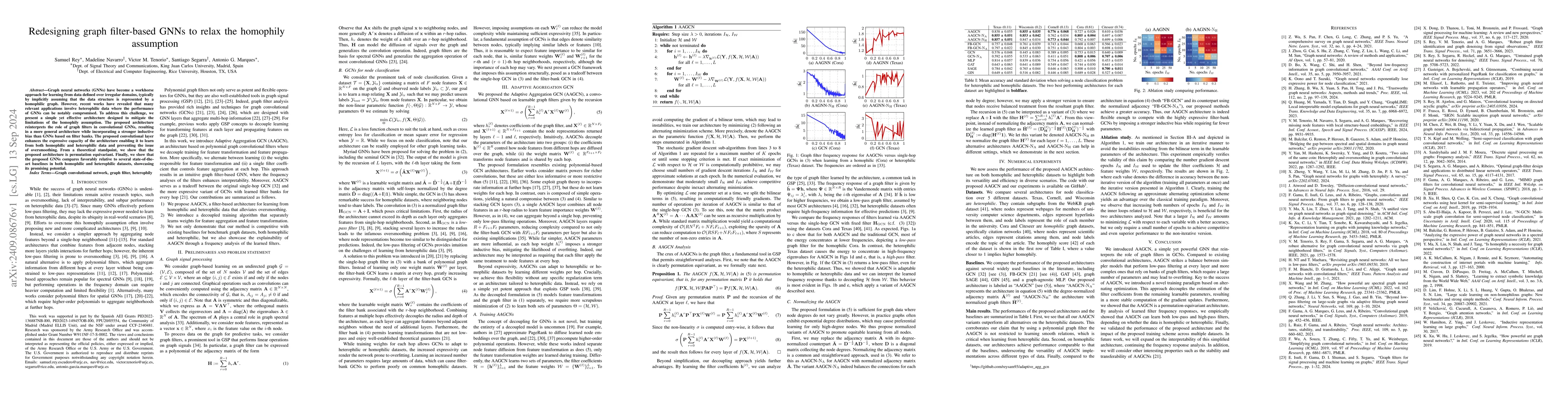 Thumbnail for Redesigning graph filter-based GNNs to relax the homophily assumption