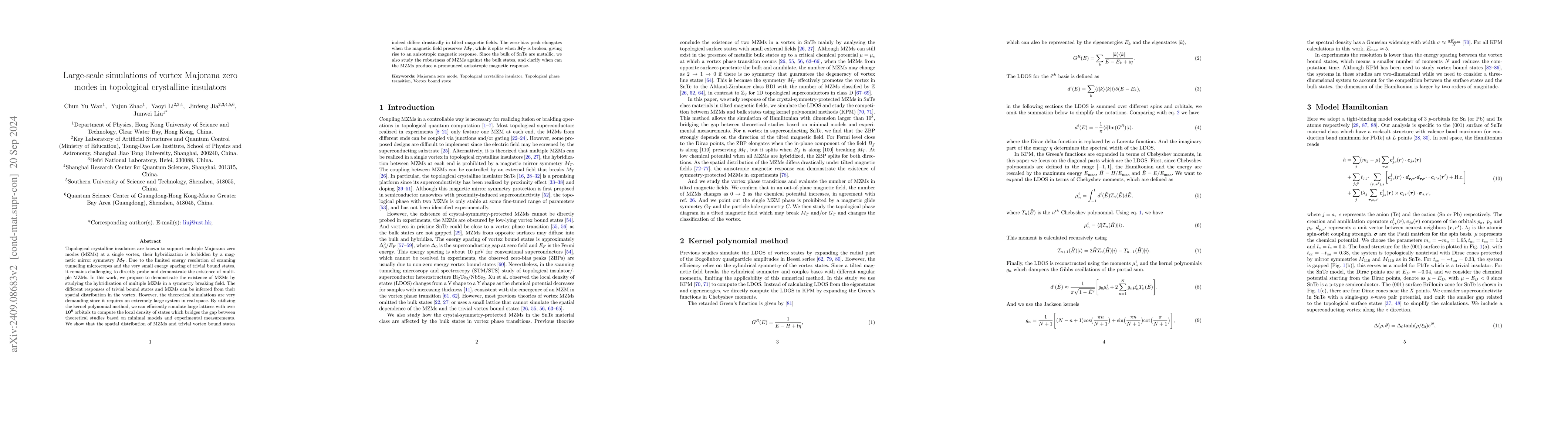 Thumbnail for Large-scale simulations of vortex Majorana zero modes in topological
  crystalline insulators
