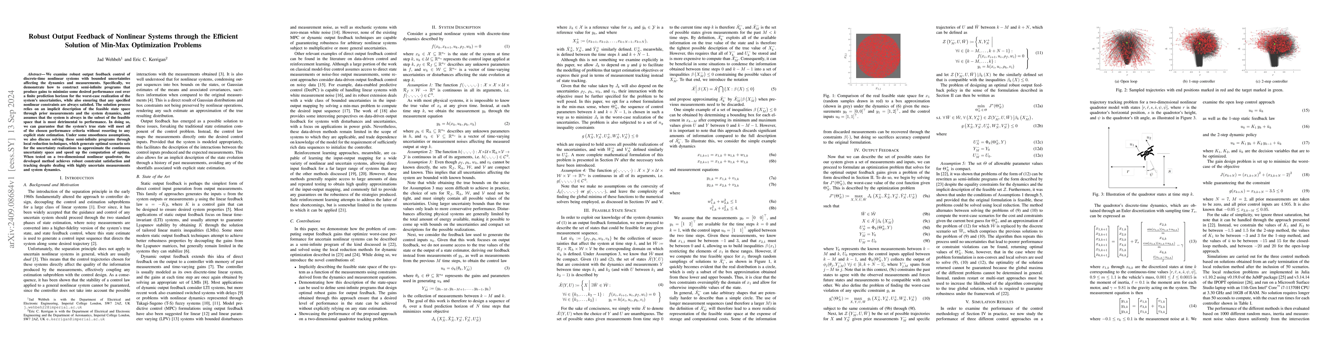 Thumbnail for Robust Output Feedback of Nonlinear Systems through the Efficient
  Solution of Min-Max Optimization Problems
