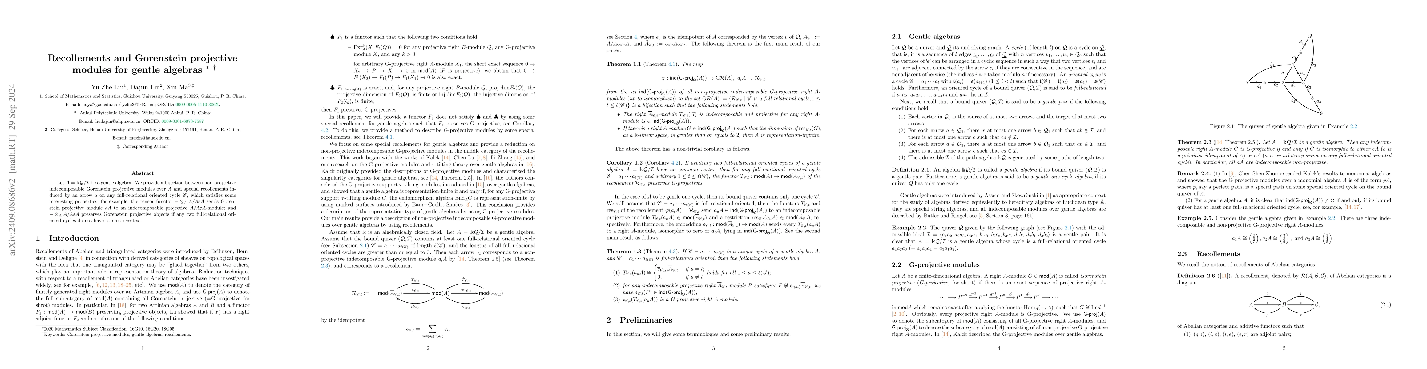 Thumbnail for Recollements and Gorenstein projective modules for gentle algebras