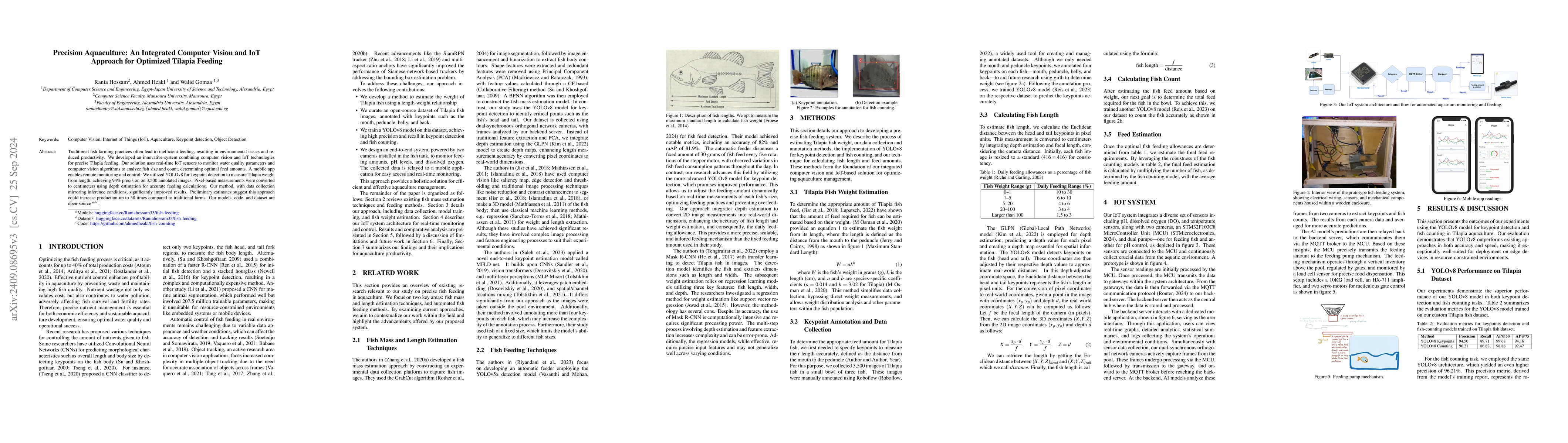 Thumbnail for Precision Aquaculture: An Integrated Computer Vision and IoT Approach
  for Optimized Tilapia Feeding