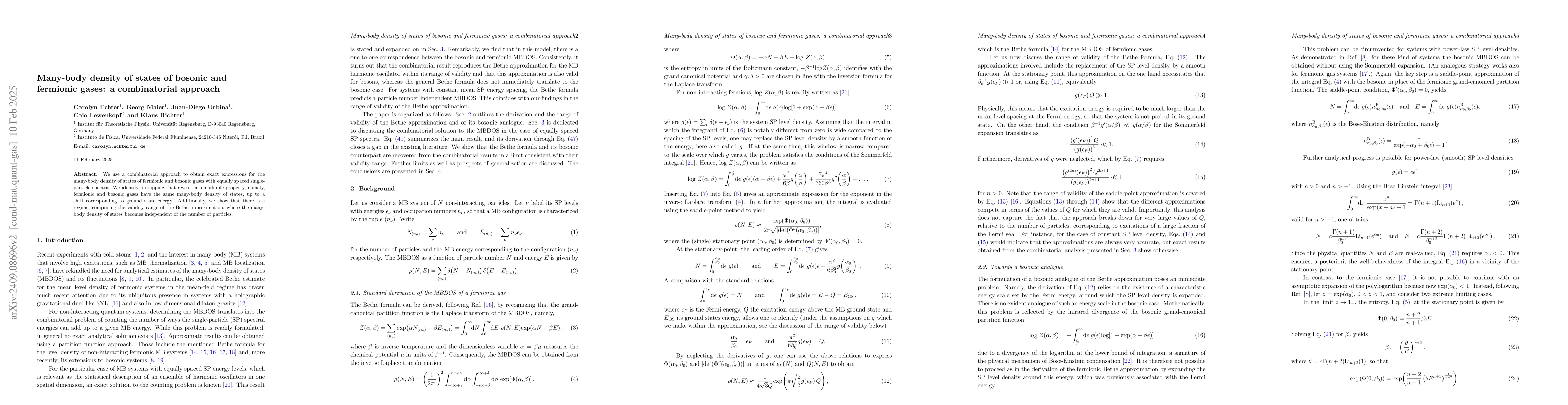 Thumbnail for Many-body density of states of bosonic and fermionic gases: a
  combinatorial approach