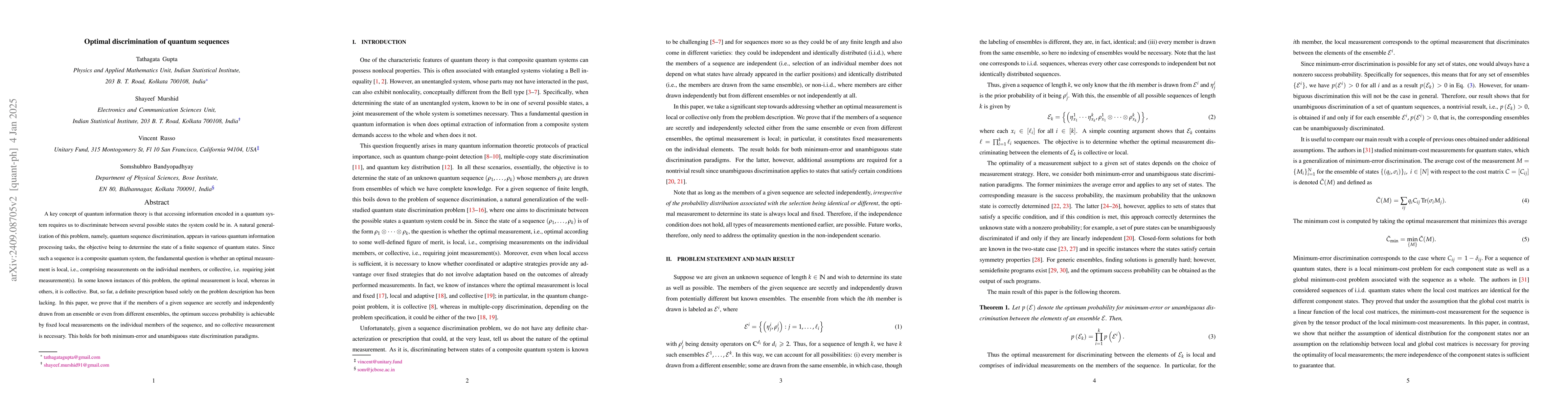 Thumbnail for Optimal discrimination of quantum sequences