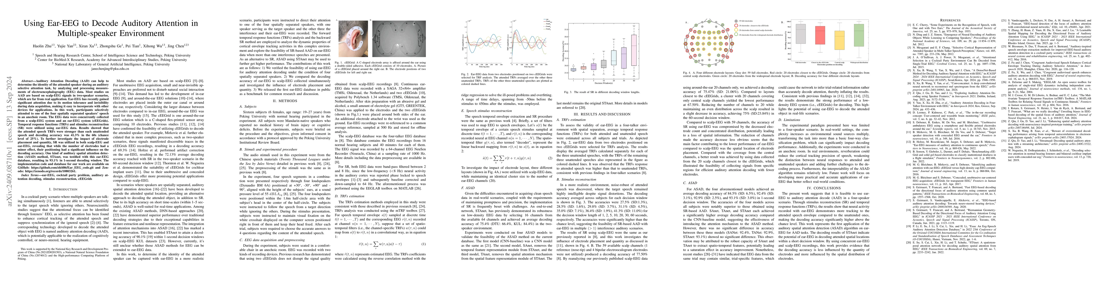 Thumbnail for Using Ear-EEG to Decode Auditory Attention in Multiple-speaker
  Environment