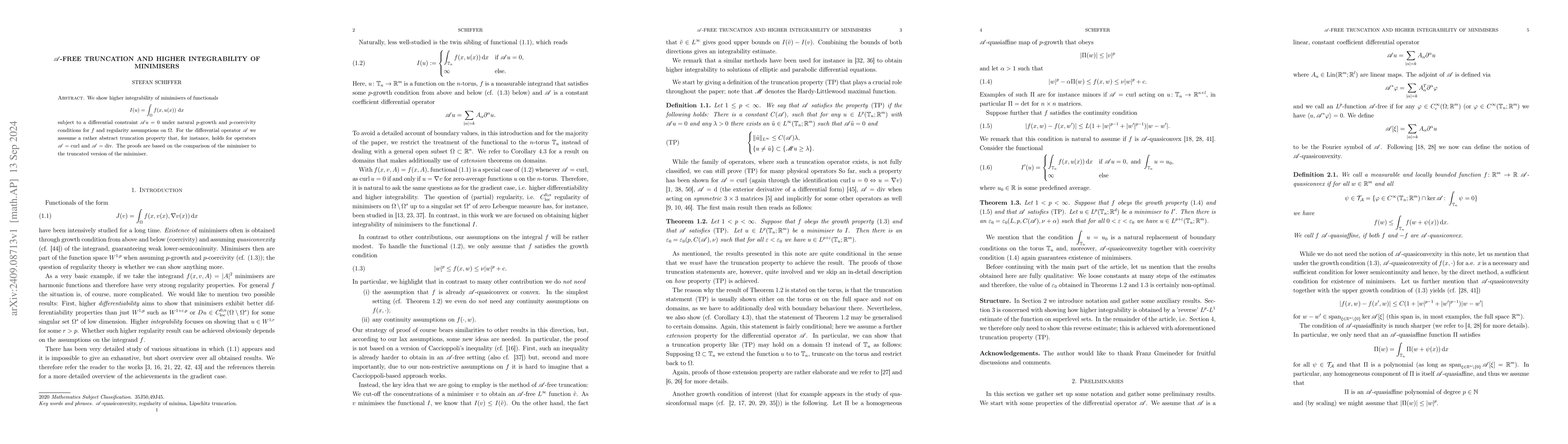 Thumbnail for $\mathscr{A}$-free truncation and higher integrability of minimisers