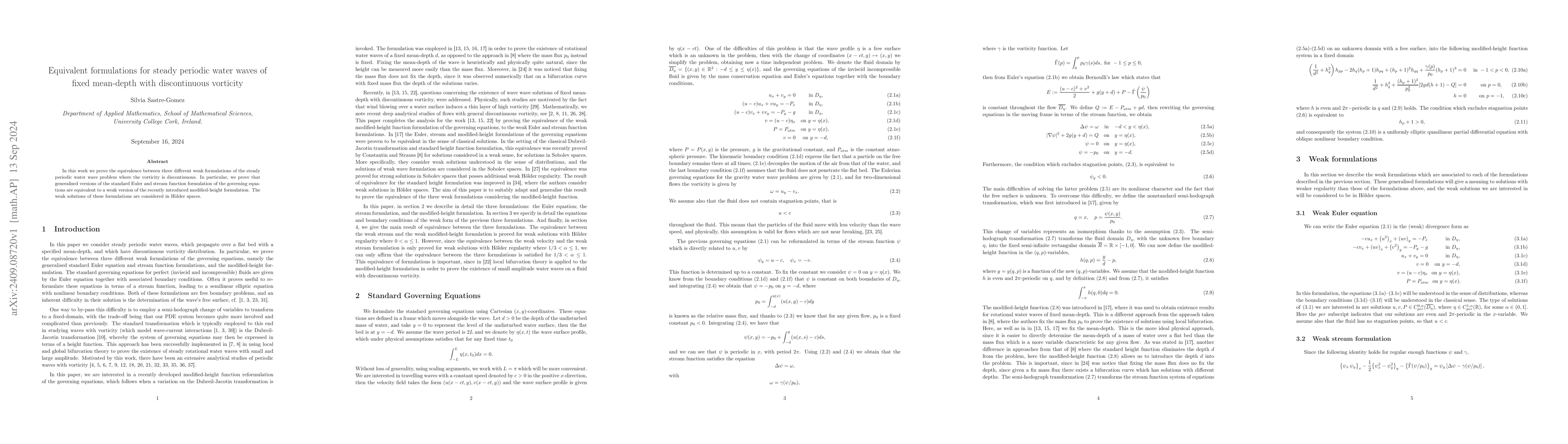 Thumbnail for Equivalent formulations for steady periodic water waves of fixed
  mean-depth with discontinuous vorticity
