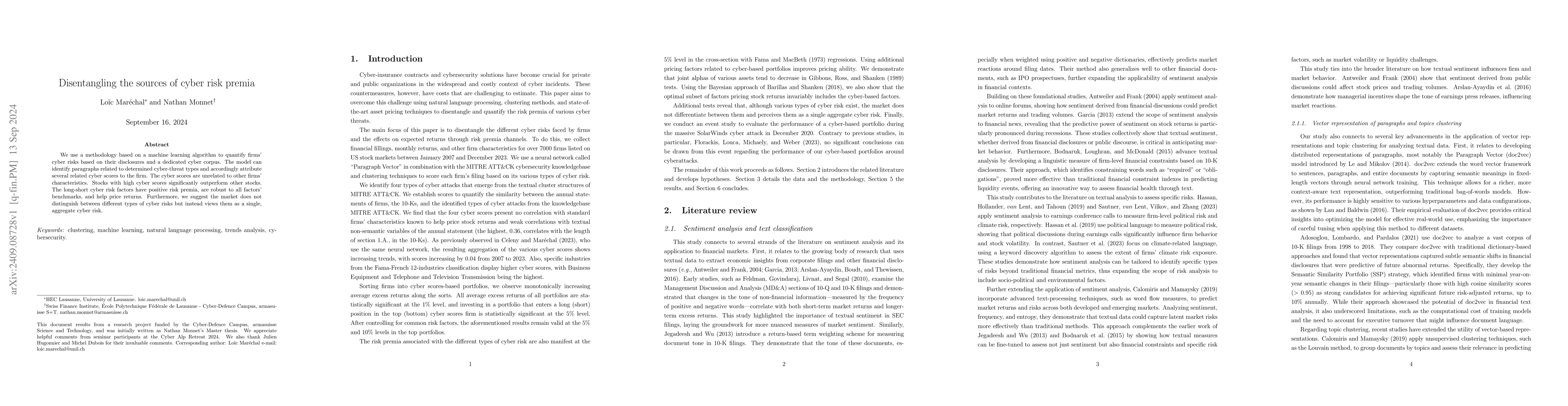 Thumbnail for Disentangling the sources of cyber risk premia