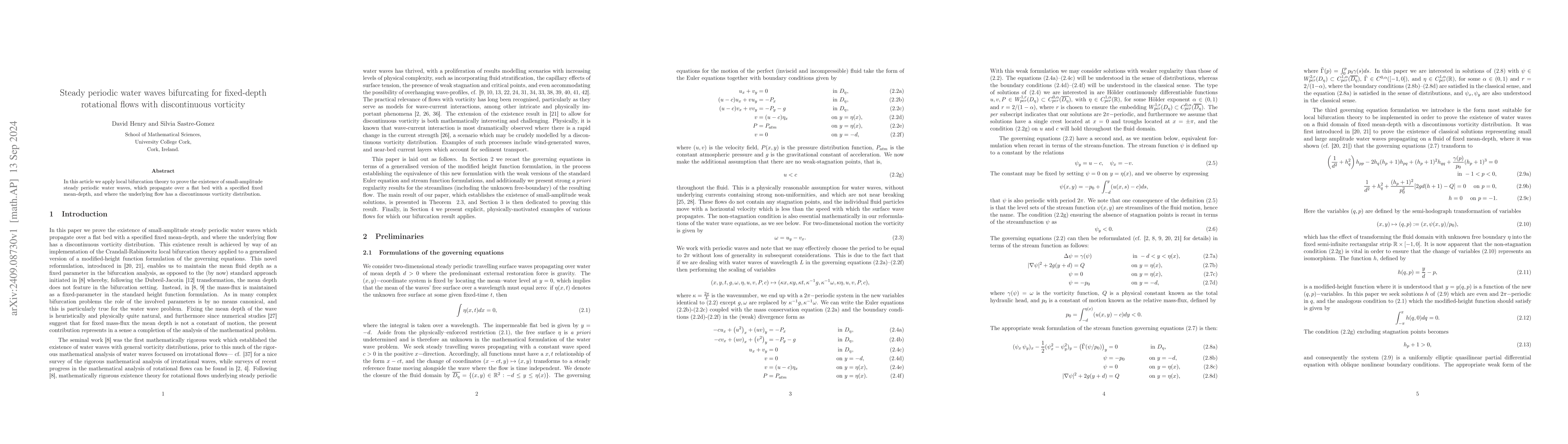 Thumbnail for Steady periodic water waves bifurcating for fixed-depth rotational flows
  with discontinuous vorticity