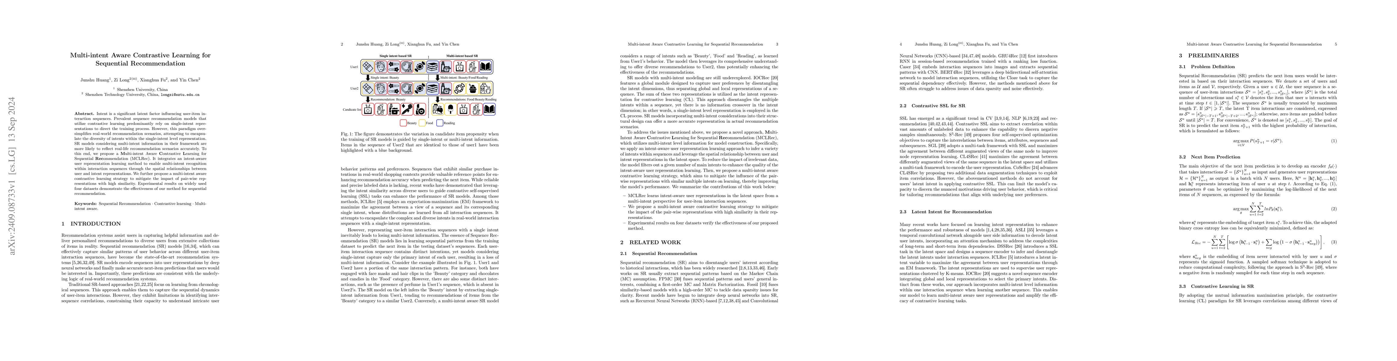 Thumbnail for Multi-intent Aware Contrastive Learning for Sequential Recommendation