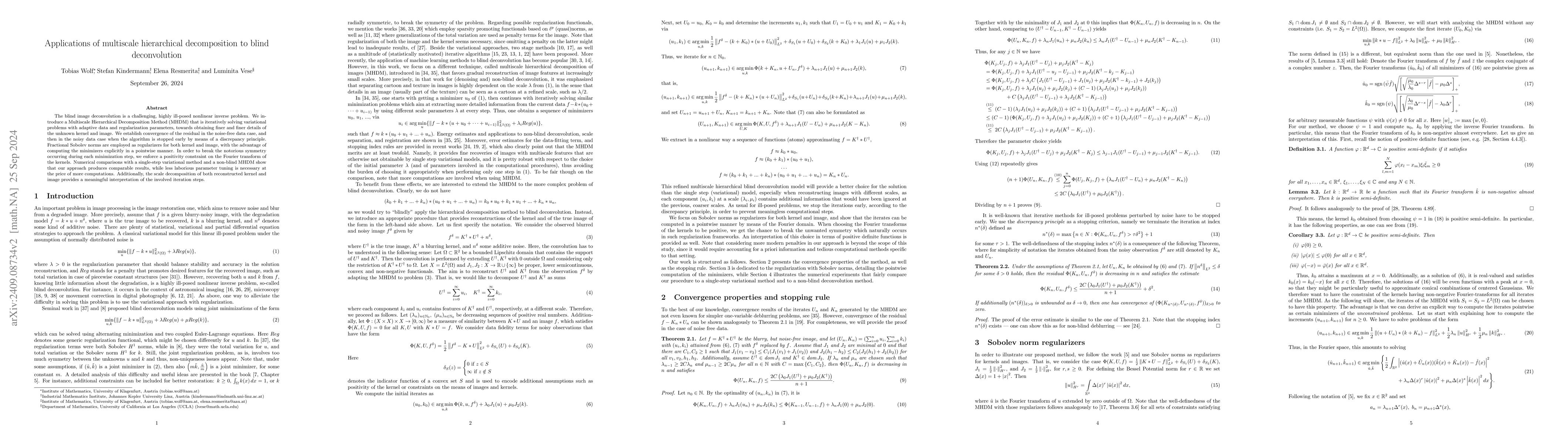 Thumbnail for Applications of multiscale hierarchical decomposition to blind
  deconvolution